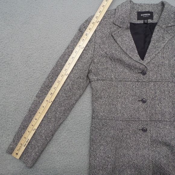 Express Blazer Women Small Gray Career Office Single Breast Textured Jacket - Picture 3 of 11